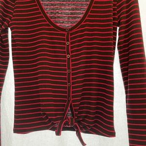 Striped Ribbed Intermix Button Front Top